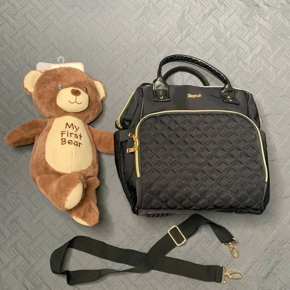 Black Diaper Bag with Teddy Bear